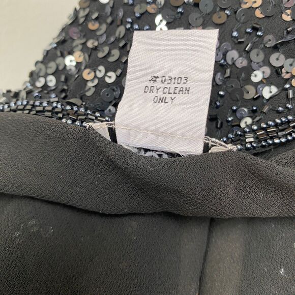 Vintage Black Bead Sequin Maxi Evening Dress Size 6 Formal Party Glam Goth Noir - Picture 13 of 13